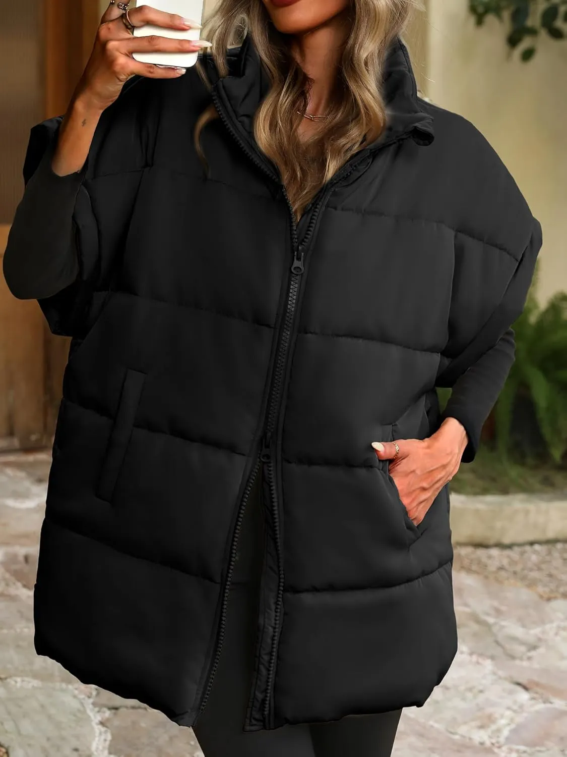 ELLEVEN Women's Oversized Puffer Vest - Quilted Stand Collar Sleeveless Vest with Pockets
