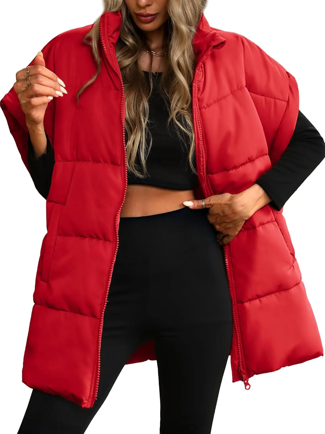 ELLEVEN Women's Oversized Puffer Vest - Quilted Stand Collar Sleeveless Vest with Pockets