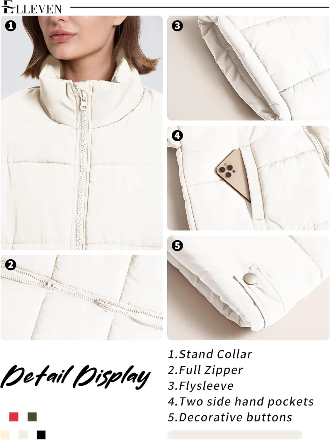 ELLEVEN Women's Oversized Puffer Vest - Quilted Stand Collar Sleeveless Vest with Pockets