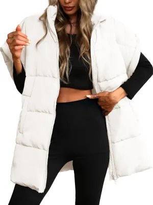 ELLEVEN Women's Oversized Puffer Vest - Quilted Stand Collar Sleeveless Vest with Pockets
