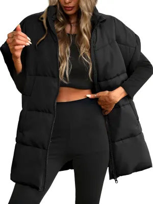 ELLEVEN Women's Oversized Puffer Vest - Quilted Stand Collar Sleeveless Vest with Pockets