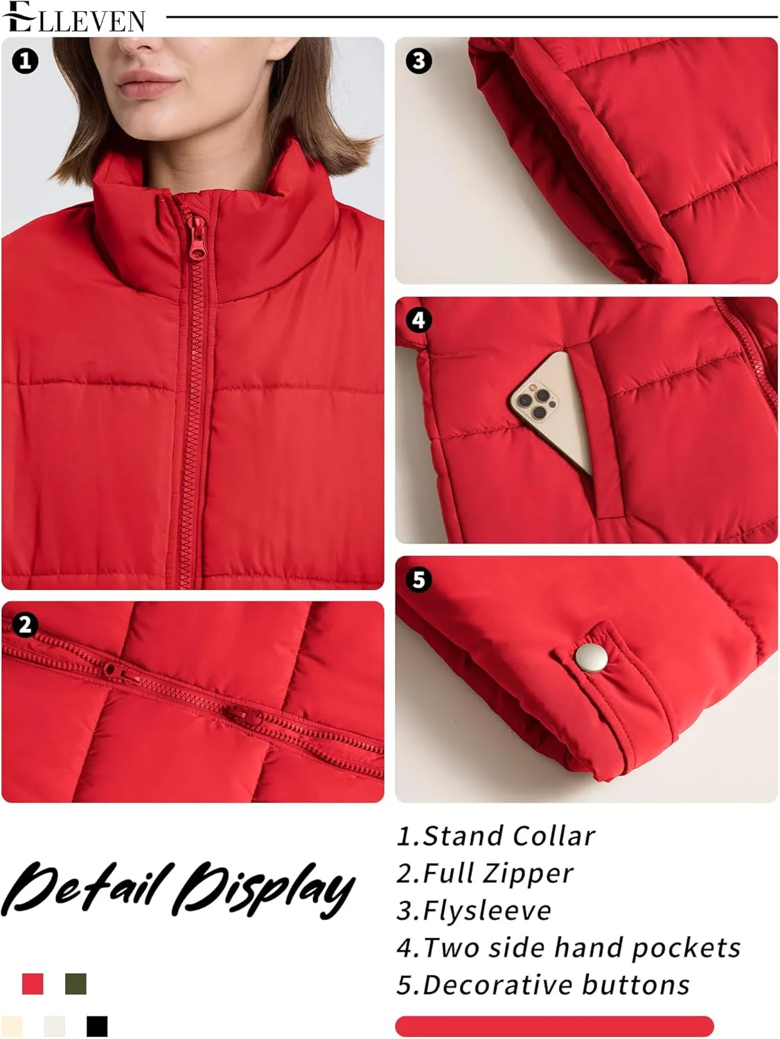 ELLEVEN Women's Oversized Puffer Vest - Quilted Stand Collar Sleeveless Vest with Pockets