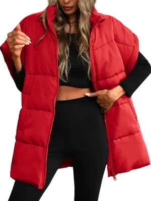 ELLEVEN Women's Oversized Puffer Vest - Quilted Stand Collar Sleeveless Vest with Pockets