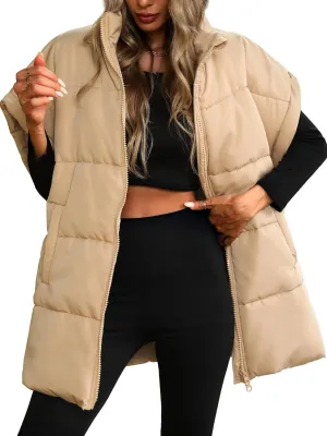 ELLEVEN Women's Oversized Puffer Vest - Quilted Stand Collar Sleeveless Vest with Pockets