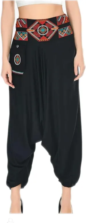 Embroidered Women Rayon Harem Pant Black
