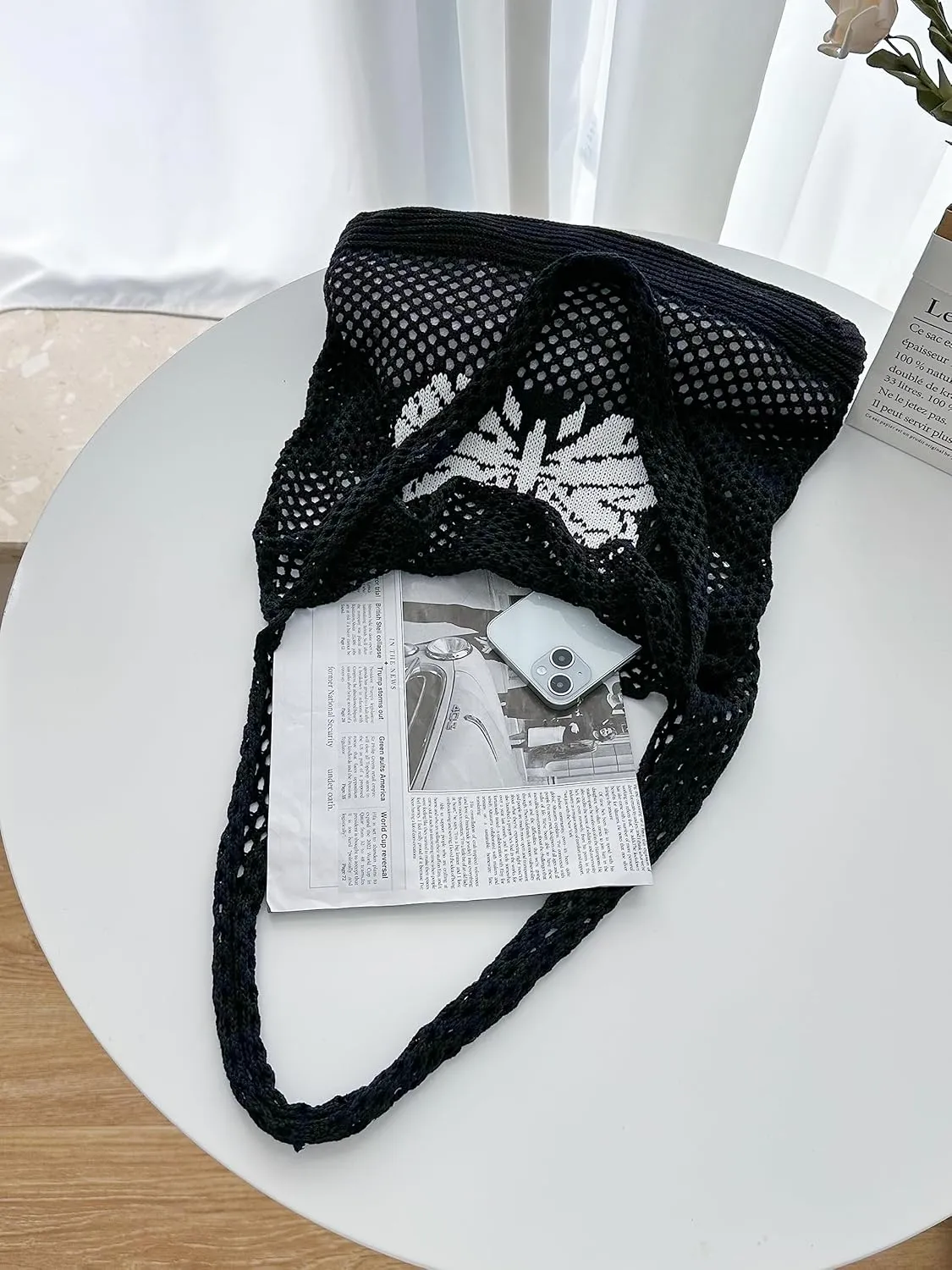 ENBEI Beach Bag Crochet Tote bag for Women,Aesthetic Boho Large Bag,Foldable&Lightweight,Shopping,Beach,Travel,Daily Use