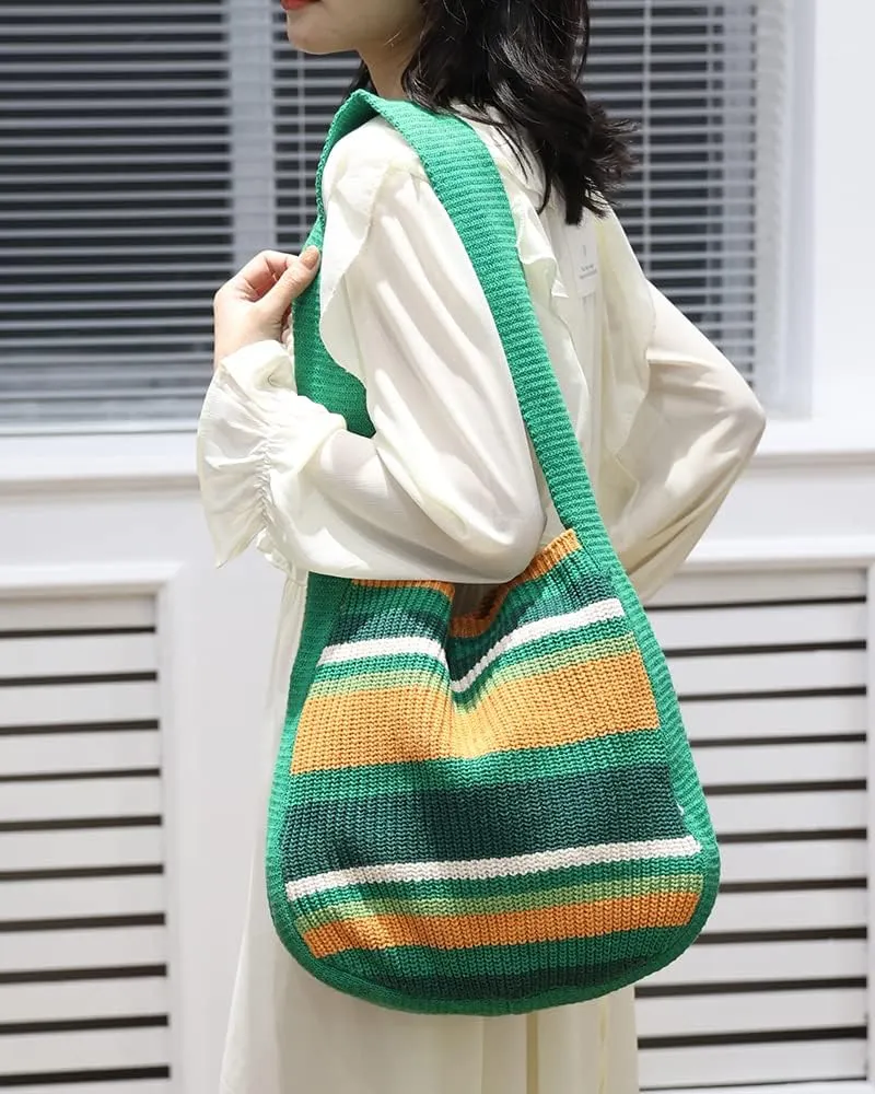 ENBEI Women's Crochet Tote Bag Knit Shoulder bag,Aesthetic Bag,Cute Eco-Friendly Tote for Travel,Daily Use,Gift Box Packaging