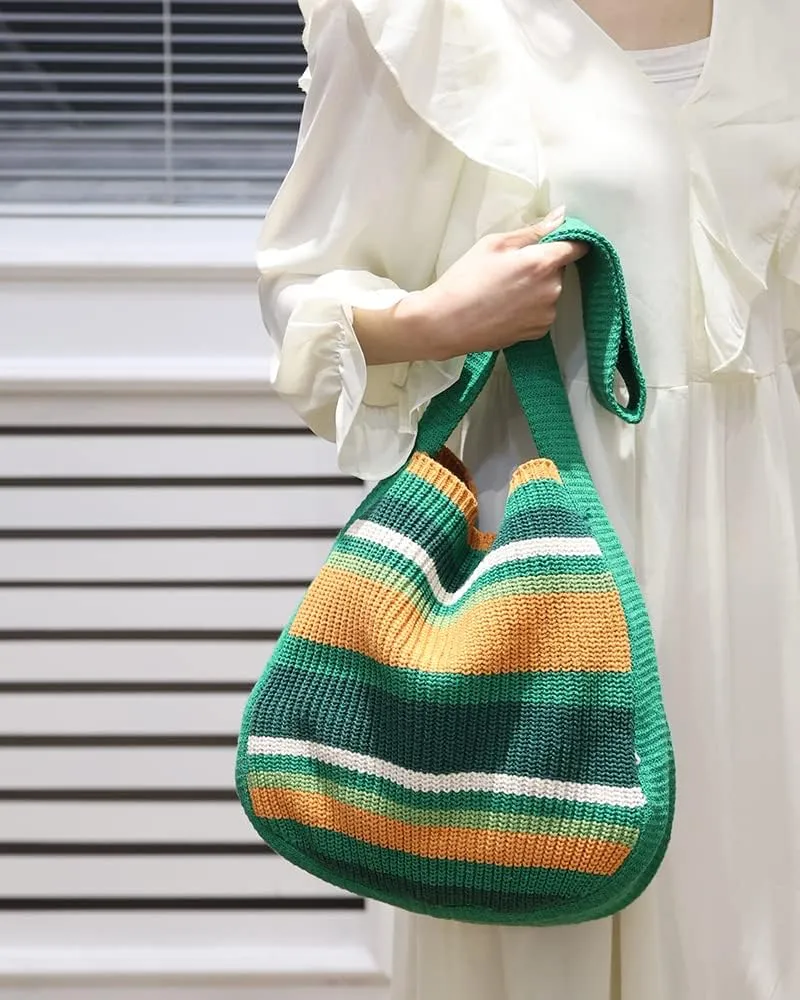 ENBEI Women's Crochet Tote Bag Knit Shoulder bag,Aesthetic Bag,Cute Eco-Friendly Tote for Travel,Daily Use,Gift Box Packaging