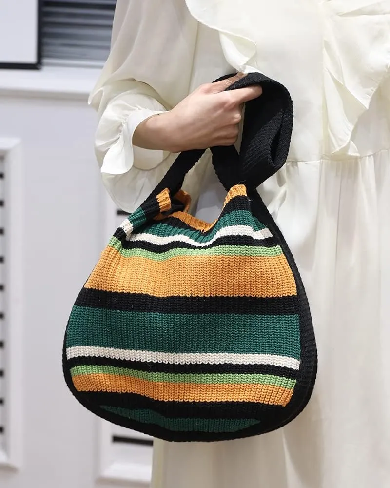 ENBEI Women's Crochet Tote Bag Knit Shoulder bag,Aesthetic Bag,Cute Eco-Friendly Tote for Travel,Daily Use,Gift Box Packaging