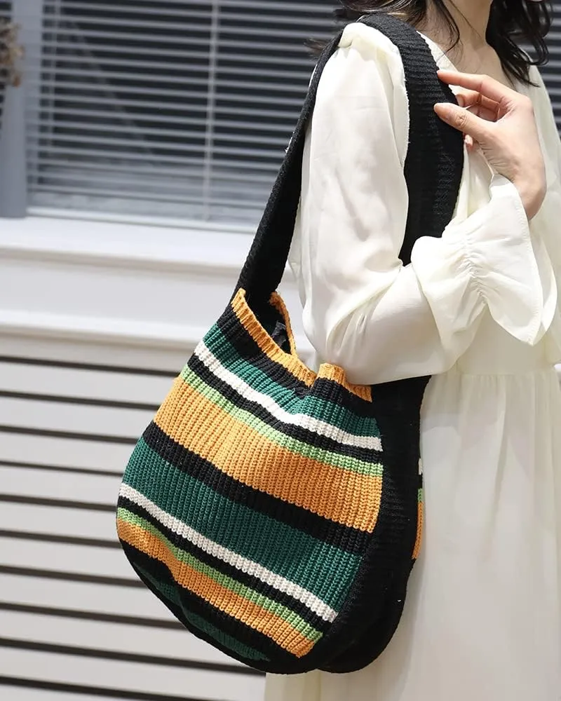 ENBEI Women's Crochet Tote Bag Knit Shoulder bag,Aesthetic Bag,Cute Eco-Friendly Tote for Travel,Daily Use,Gift Box Packaging
