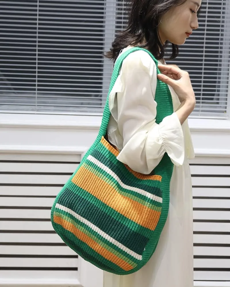 ENBEI Women's Crochet Tote Bag Knit Shoulder bag,Aesthetic Bag,Cute Eco-Friendly Tote for Travel,Daily Use,Gift Box Packaging