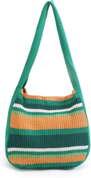 ENBEI Women's Crochet Tote Bag Knit Shoulder bag,Aesthetic Bag,Cute Eco-Friendly Tote for Travel,Daily Use,Gift Box Packaging