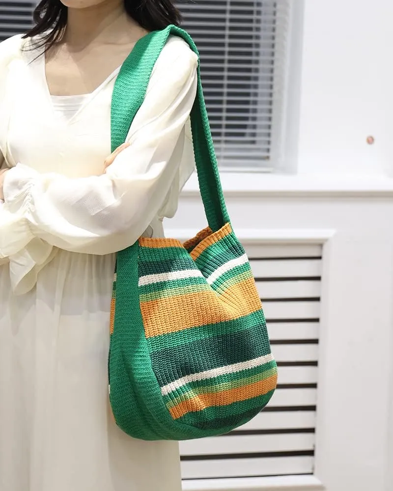 ENBEI Women's Crochet Tote Bag Knit Shoulder bag,Aesthetic Bag,Cute Eco-Friendly Tote for Travel,Daily Use,Gift Box Packaging