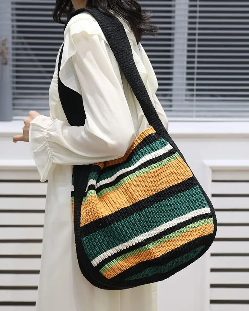 ENBEI Women's Crochet Tote Bag Knit Shoulder bag,Aesthetic Bag,Cute Eco-Friendly Tote for Travel,Daily Use,Gift Box Packaging
