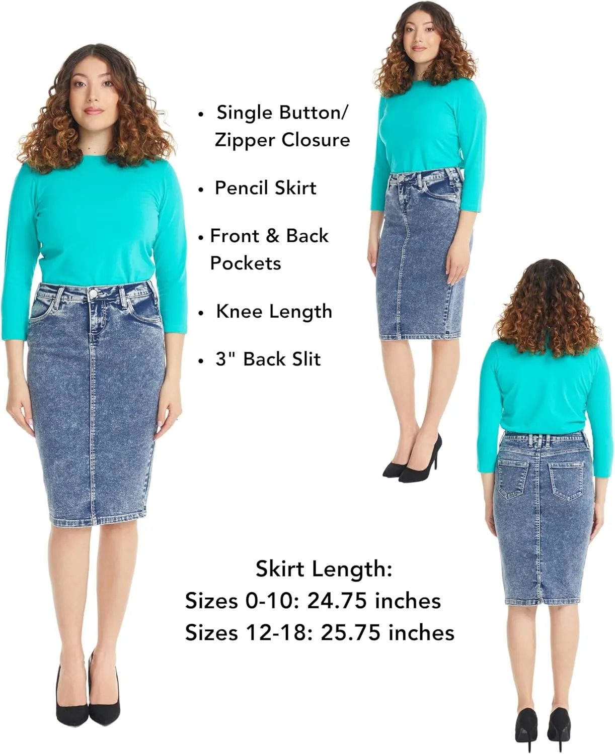 ESTEEZ Women's Slimming Denim Pencil Skirt with Tummy Control Panel  'Miami'