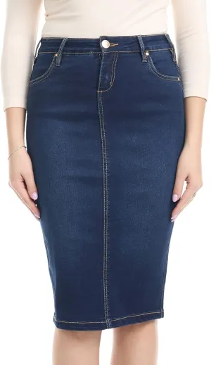 ESTEEZ Women's Slimming Denim Pencil Skirt with Tummy Control Panel  'Miami'