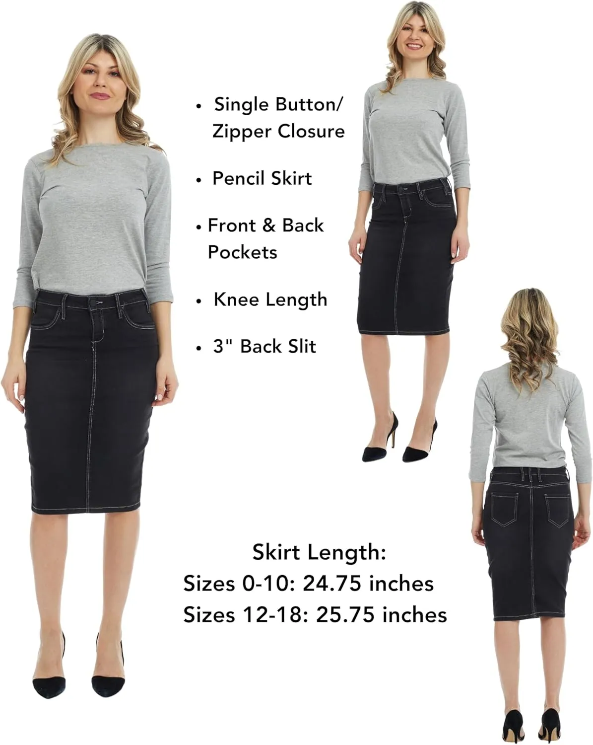 ESTEEZ Women's Slimming Denim Pencil Skirt with Tummy Control Panel  'Miami'