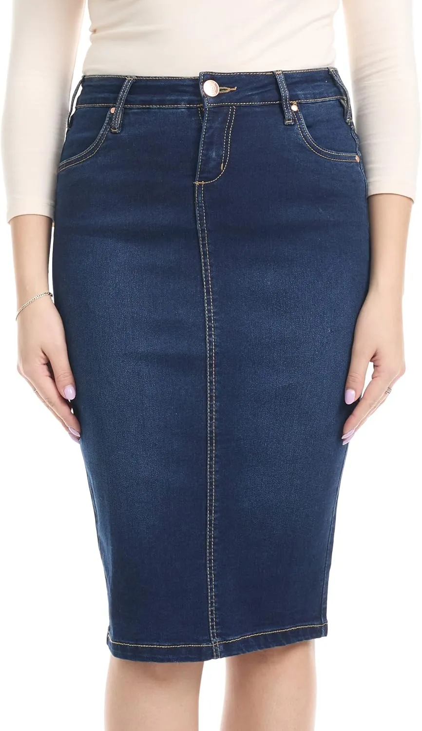ESTEEZ Women's Slimming Denim Pencil Skirt with Tummy Control Panel  'Miami'