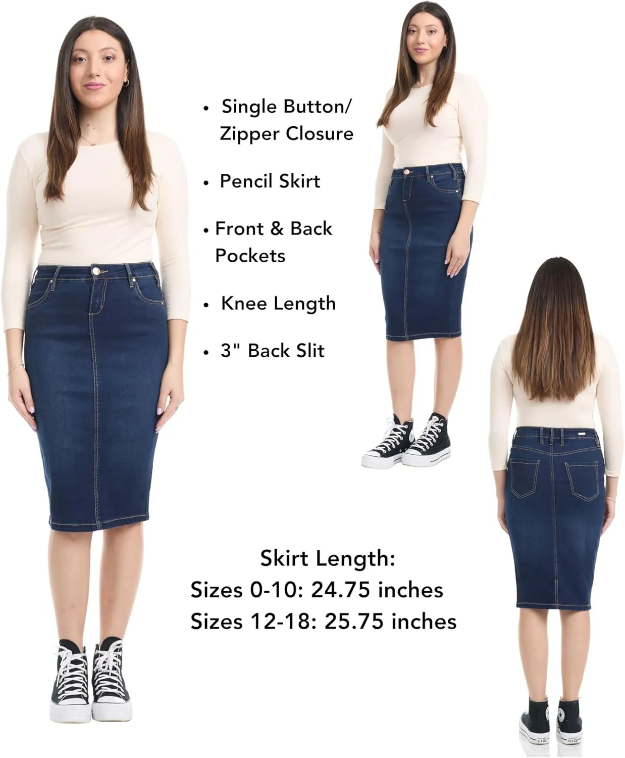 ESTEEZ Women's Slimming Denim Pencil Skirt with Tummy Control Panel  'Miami'