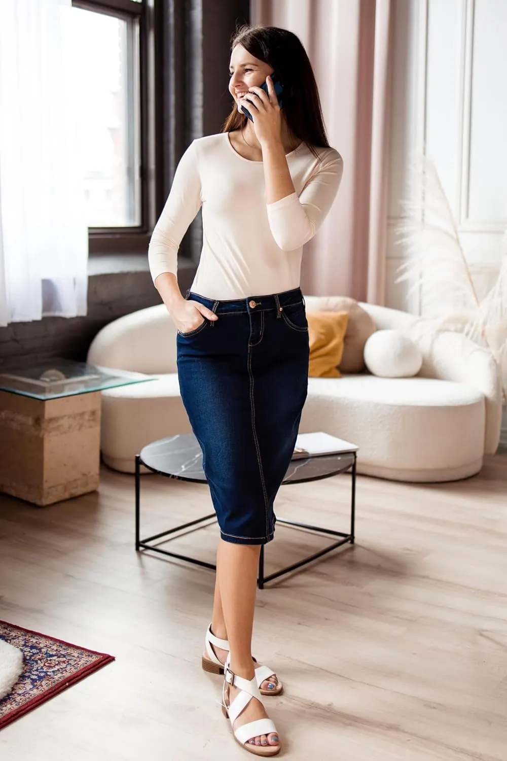 ESTEEZ Women's Slimming Denim Pencil Skirt with Tummy Control Panel  'Miami'