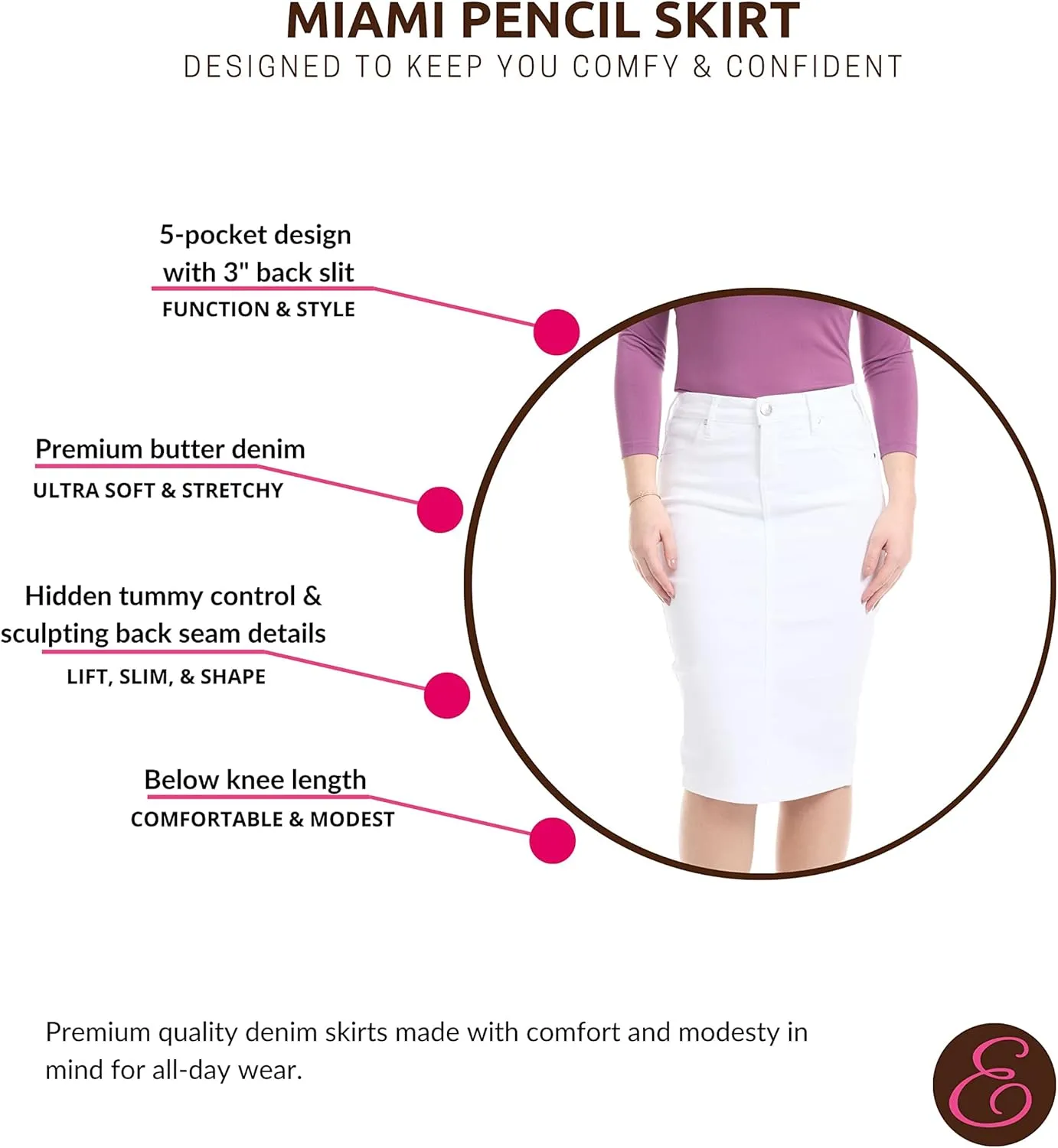 ESTEEZ Women's Slimming Denim Pencil Skirt with Tummy Control Panel  'Miami'