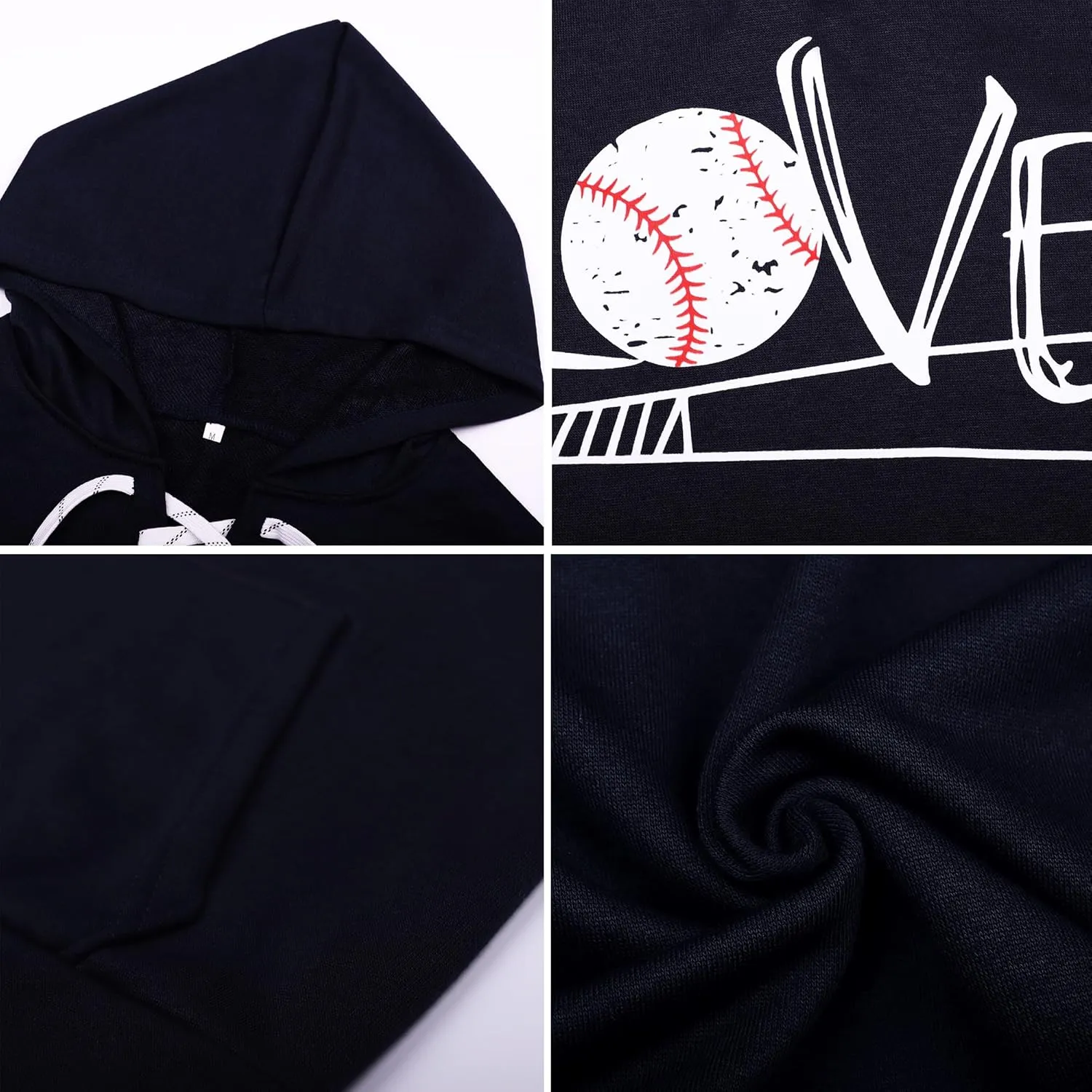 ETATNG Womens Baseball Hoodies Long Sleeve Lace Up Neck Love Print Casual Athletic Pullover Sweatshirts Tops with Pockets