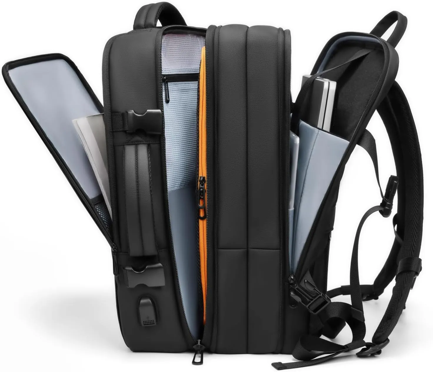 Expandable Travel Backpack for Men, Water-Resistant Business Backpack with USB Charging Port, Airline Approved Laptop Backpack, 45L Capacity, Fits 17.3" Laptop, for Work, Travel & Daily Use