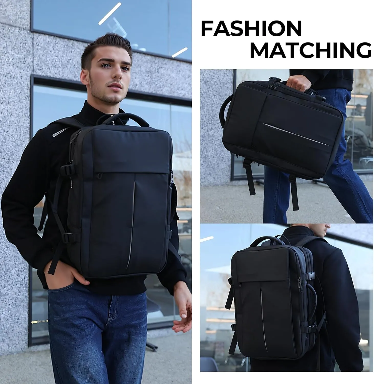 Expandable Travel Backpack for Men, Water-Resistant Business Backpack with USB Charging Port, Airline Approved Laptop Backpack, 45L Capacity, Fits 17.3" Laptop, for Work, Travel & Daily Use