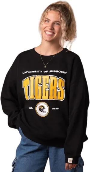 Fan Girl Womens Missouri Tiger Apparel, Vintage Oversized Mizzou Crewneck Sweatshirt for Football Games, Black, Sizes S-3XL
