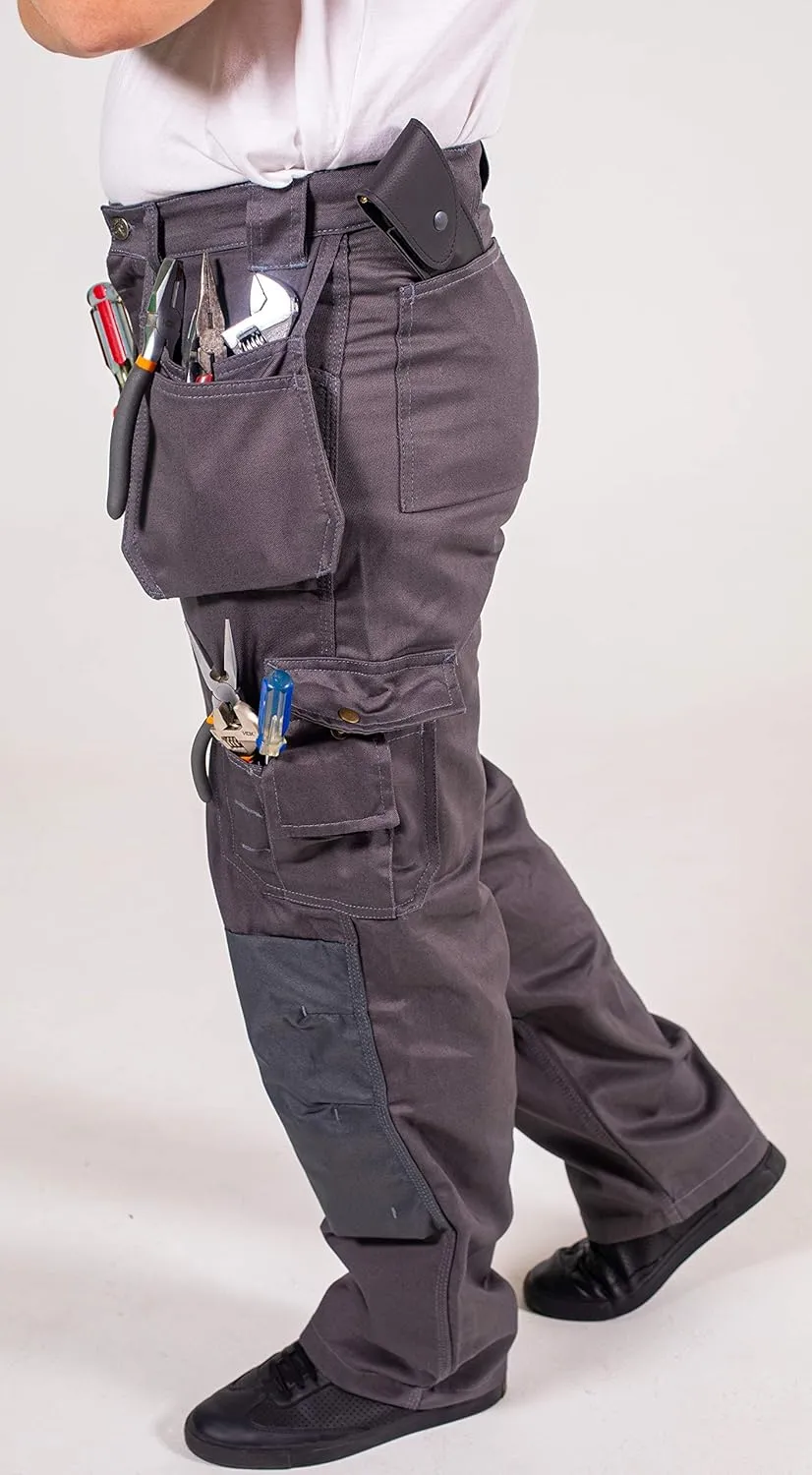 FASHIO FF Men's Work Casual Tactical Trouser with Holster Pockets Cordura Reinforced Pockets Heavy Duty Workwear Pants