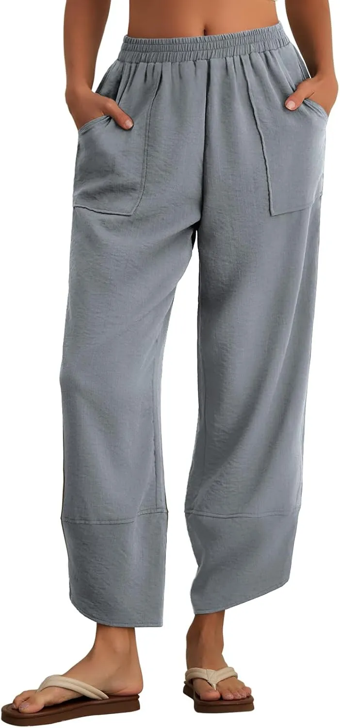 Feiersi Womens Baggy Wide Leg Pants Elastic Waisted Casual Palazzo Harem Pants Summer Beach Trousers