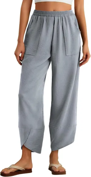 Feiersi Womens Baggy Wide Leg Pants Elastic Waisted Casual Palazzo Harem Pants Summer Beach Trousers