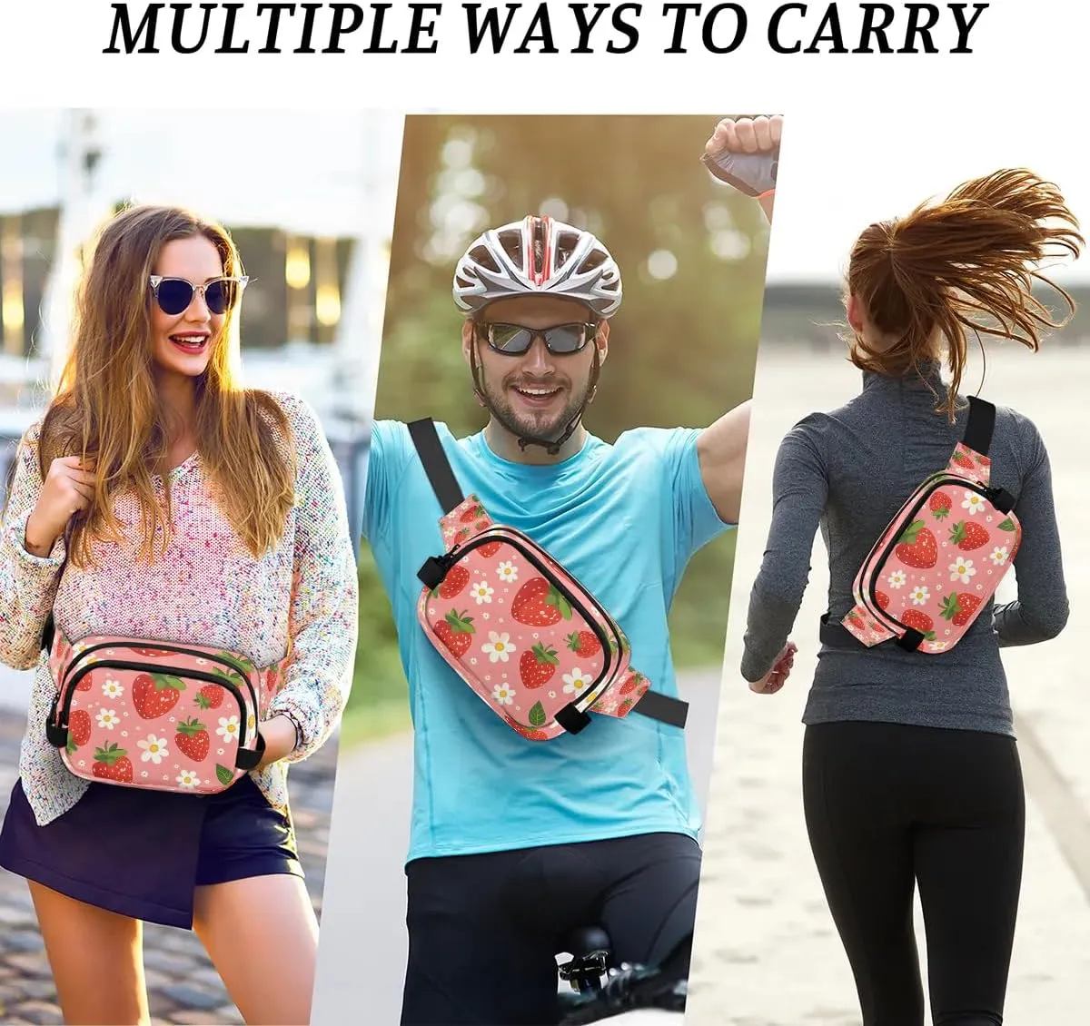 Flower Strawberry Crossbody Bags for Women Trendy Waterproof Fanny Pack with Adjustable Strap Fanny Pack for Travel Shopping Running and Daily Use