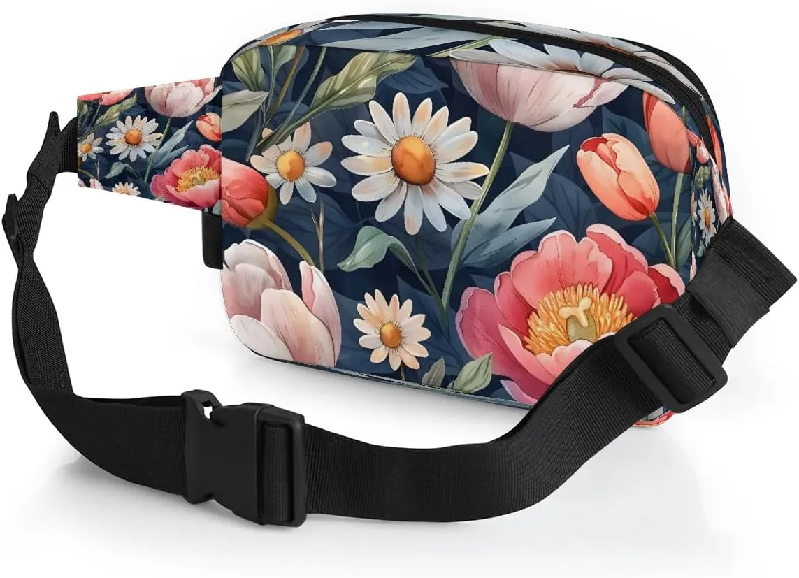 Flowers Daisy Print Crossbody Bags for Women Trendy Waterproof Fanny Pack with Adjustable Strap Fanny Pack for Travel Shopping Running and Daily Use