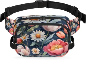 Flowers Daisy Print Crossbody Bags for Women Trendy Waterproof Fanny Pack with Adjustable Strap Fanny Pack for Travel Shopping Running and Daily Use