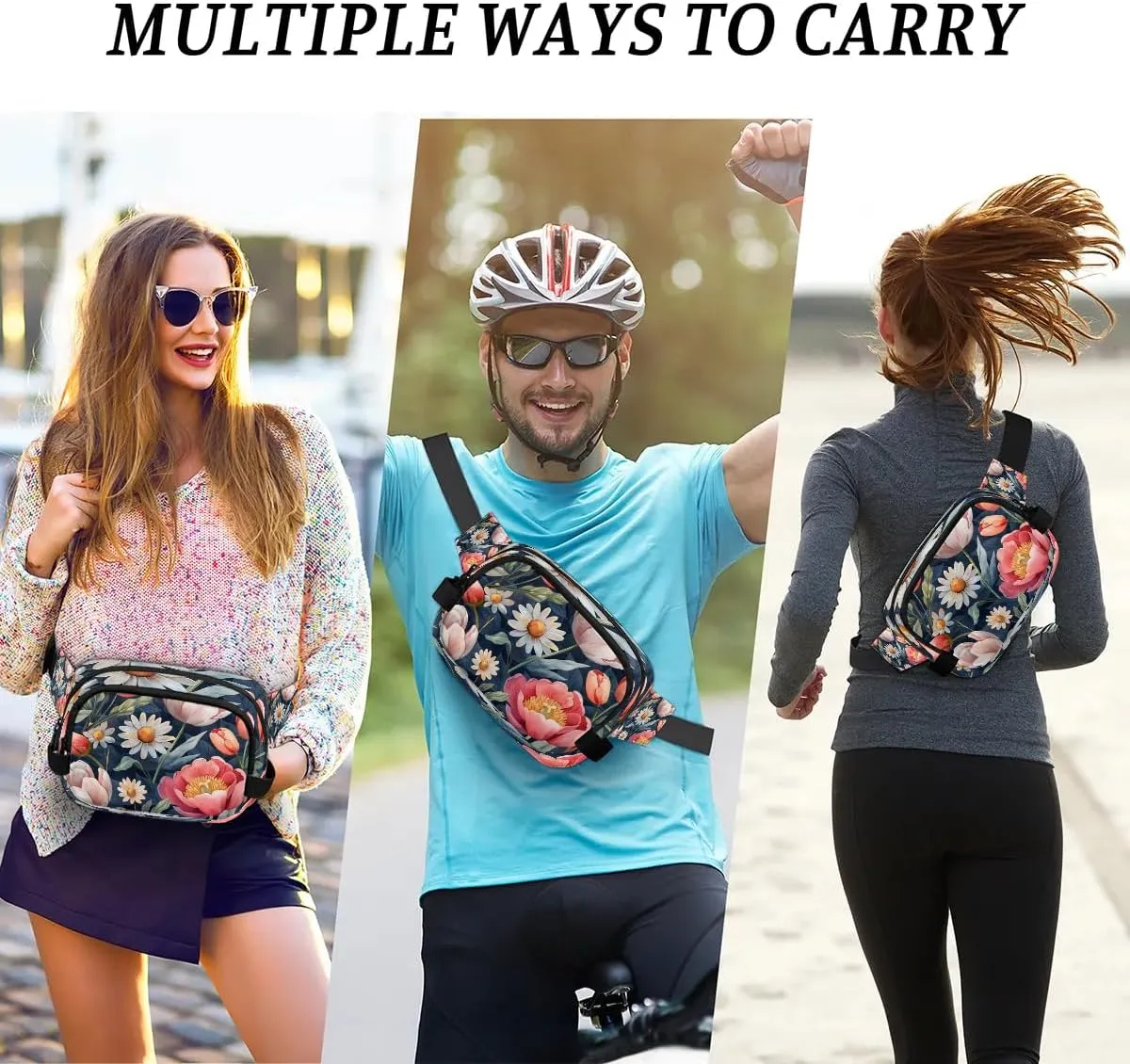 Flowers Daisy Print Crossbody Bags for Women Trendy Waterproof Fanny Pack with Adjustable Strap Fanny Pack for Travel Shopping Running and Daily Use