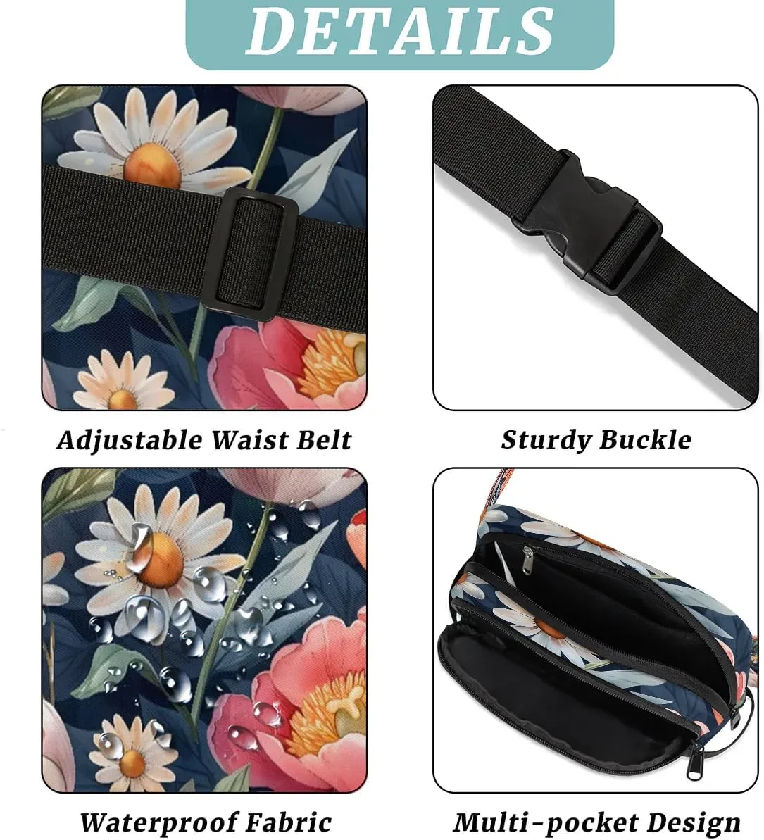 Flowers Daisy Print Crossbody Bags for Women Trendy Waterproof Fanny Pack with Adjustable Strap Fanny Pack for Travel Shopping Running and Daily Use