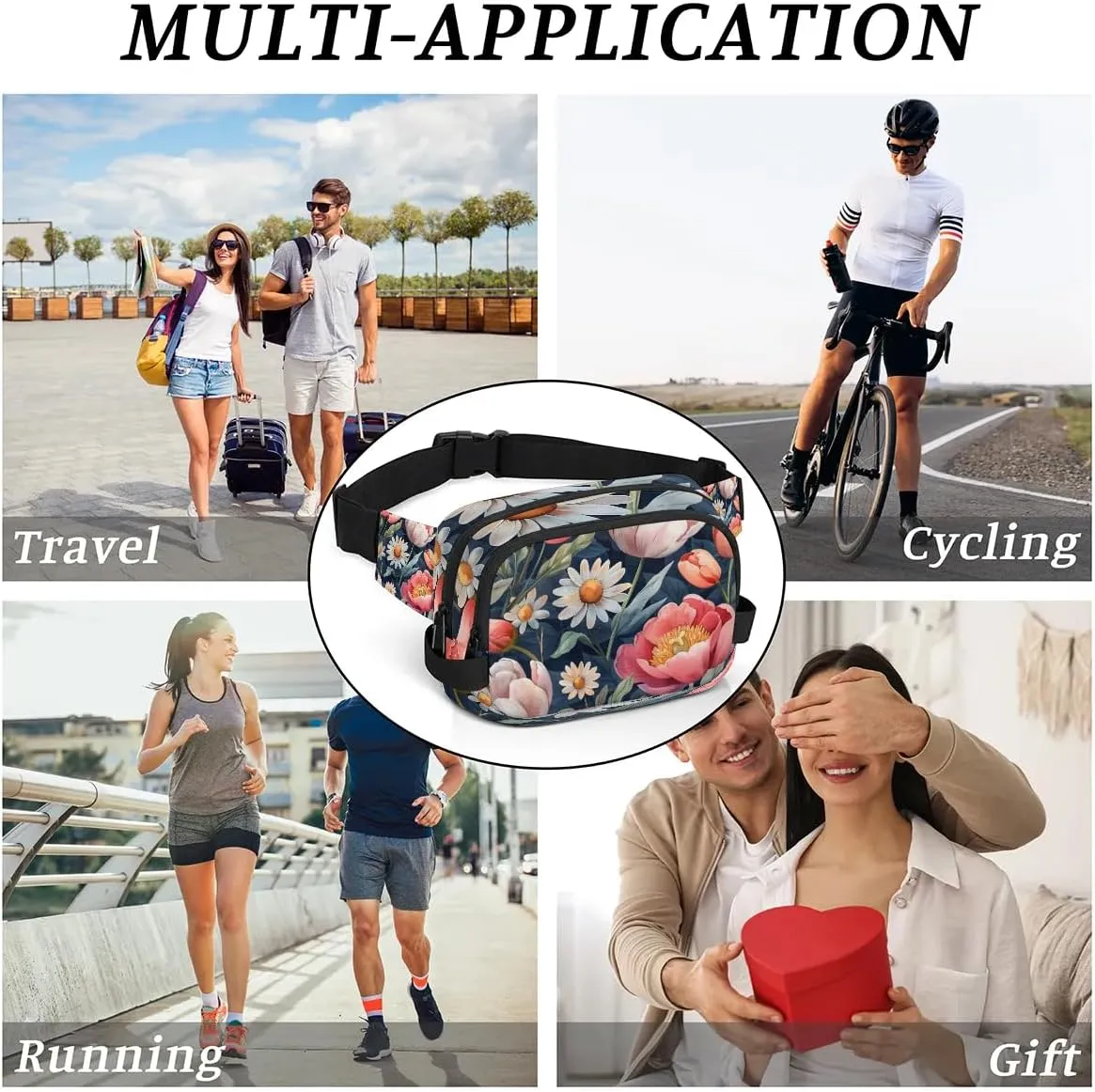 Flowers Daisy Print Crossbody Bags for Women Trendy Waterproof Fanny Pack with Adjustable Strap Fanny Pack for Travel Shopping Running and Daily Use