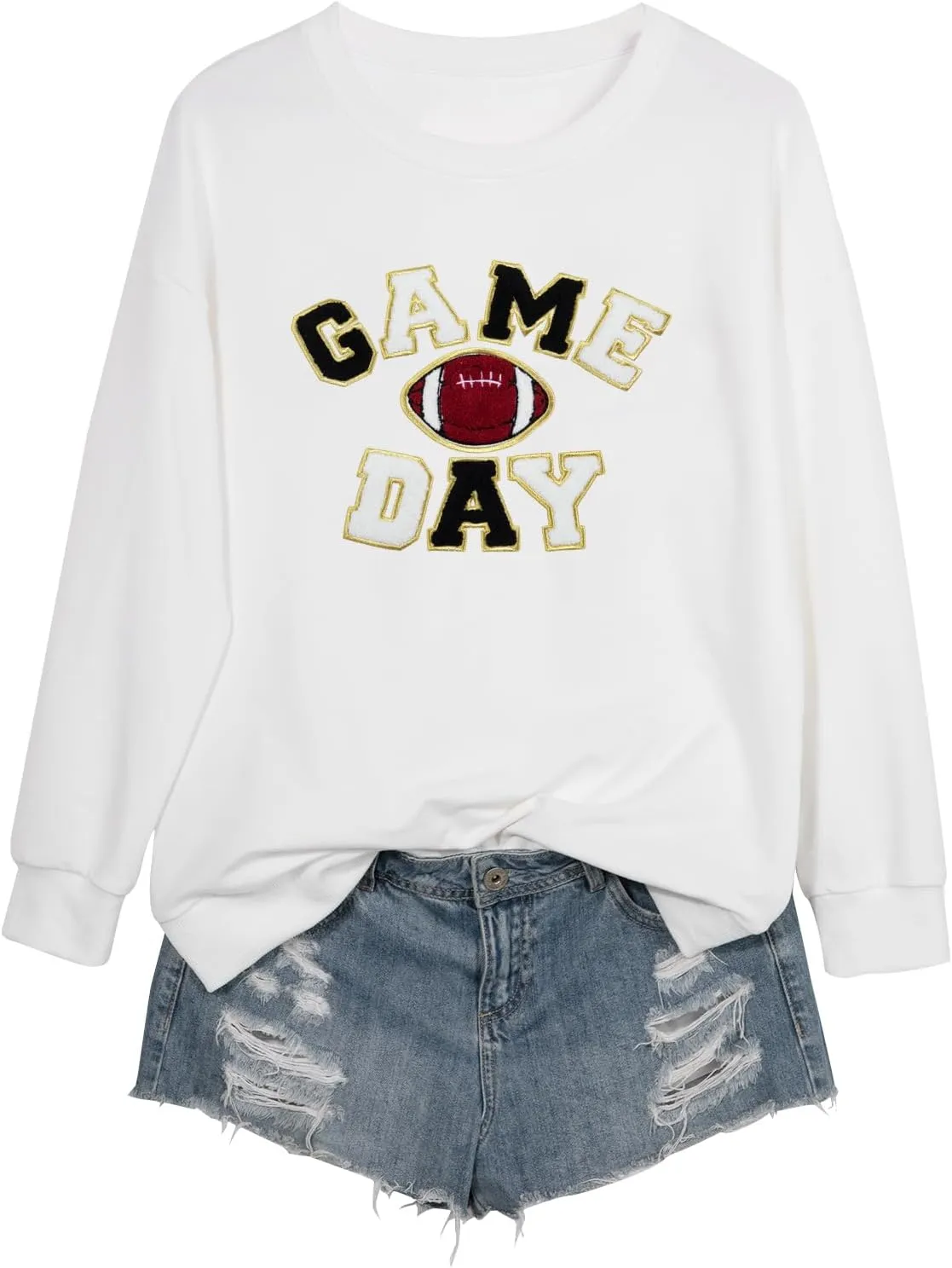 FLOYU Women Sunday Funday Sweatshirt Cute Football Graphic Pullover Game Day Weekend Tops Casual Football Season Shirt
