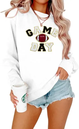 FLOYU Women Sunday Funday Sweatshirt Cute Football Graphic Pullover Game Day Weekend Tops Casual Football Season Shirt