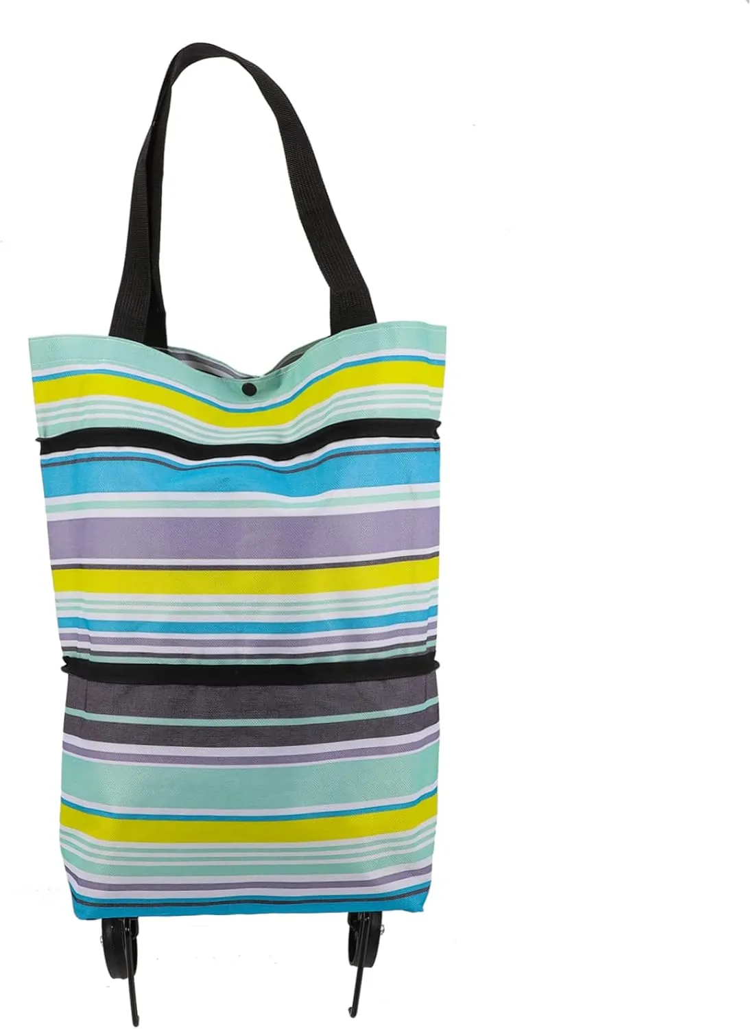 Foldable Shopping Bag with Wheels Collapsible Trolley Grocery Tote Bag Capacity for Shopping Traveling Daily Use Wear Resistant Design Stripe Pattern