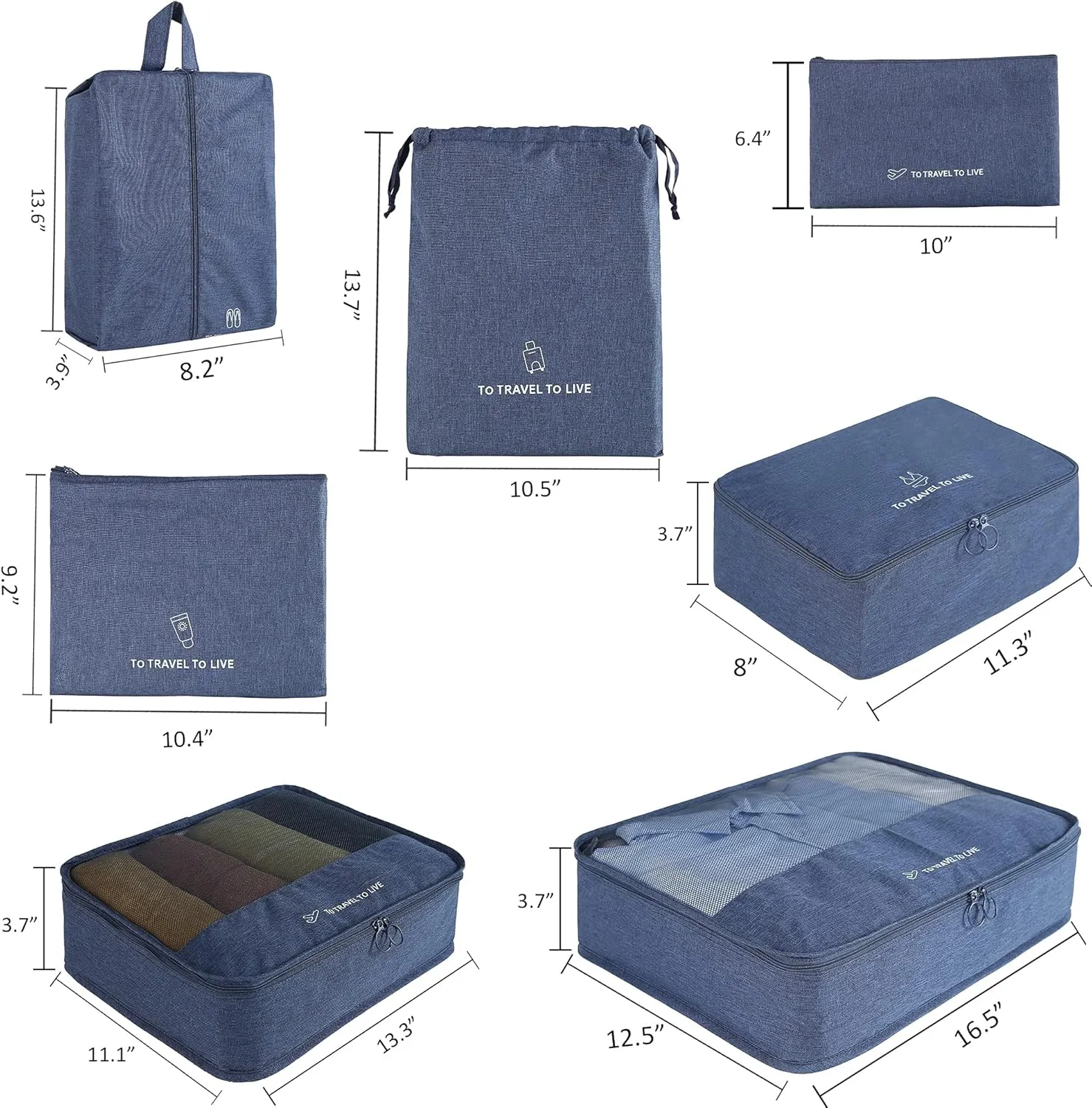FOREMS 7 Set Packing Cubes Travel Luggage Organizers With Laundry Bag,Shoe Bag And Toitetrybag,Lightweight Luggage For Carry On Suitcase