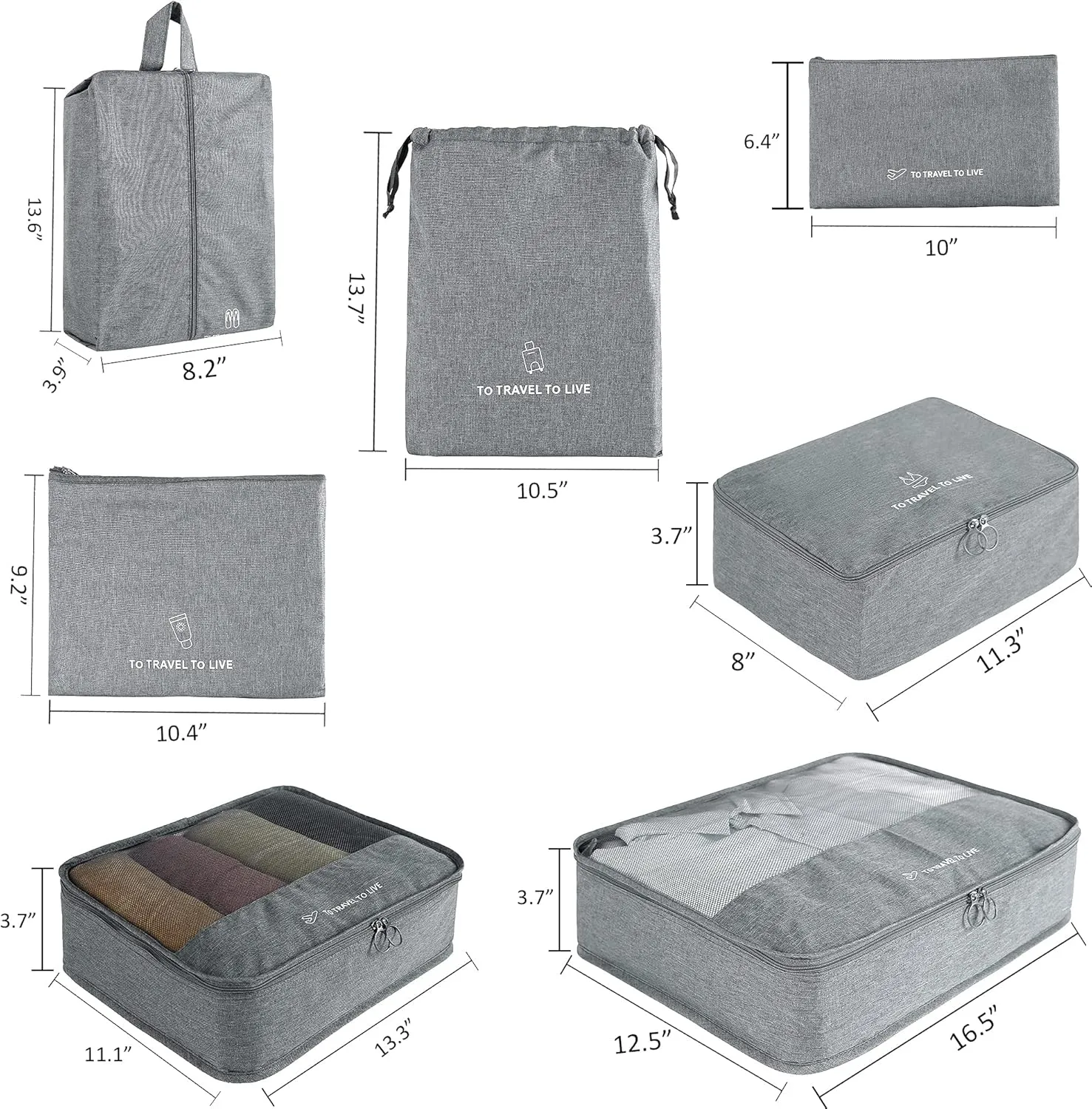 FOREMS 7 Set Packing Cubes Travel Luggage Organizers With Laundry Bag,Shoe Bag And Toitetrybag,Lightweight Luggage For Carry On Suitcase