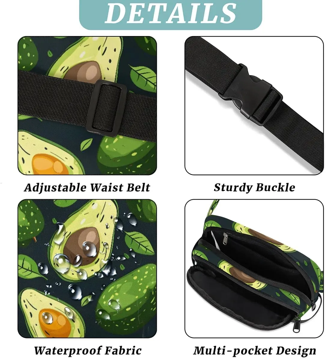 Fruits Avocado Crossbody Bags for Women Trendy Waterproof Fanny Pack with Adjustable Strap Fanny Pack for Travel Shopping Running and Daily Use