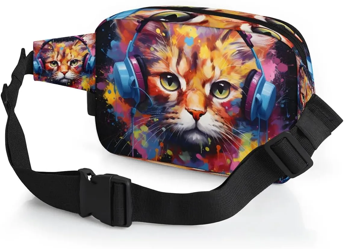 Funny Cat Crossbody Bags for Women Trendy Waterproof Fanny Pack with Adjustable Strap Fanny Pack for Travel Shopping Running and Daily Use