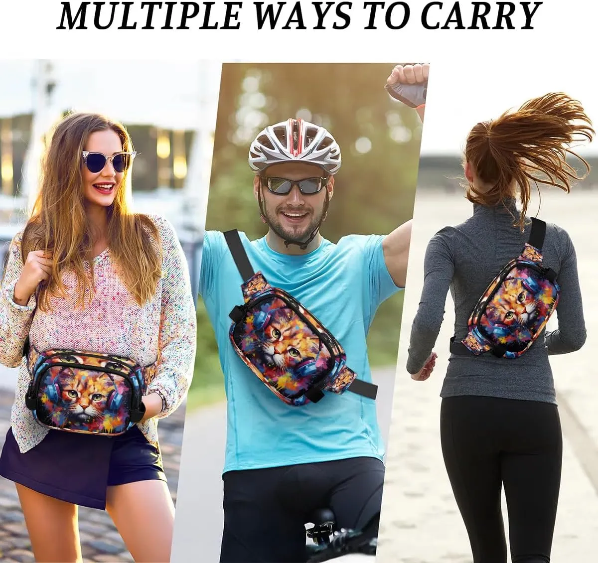 Funny Cat Crossbody Bags for Women Trendy Waterproof Fanny Pack with Adjustable Strap Fanny Pack for Travel Shopping Running and Daily Use