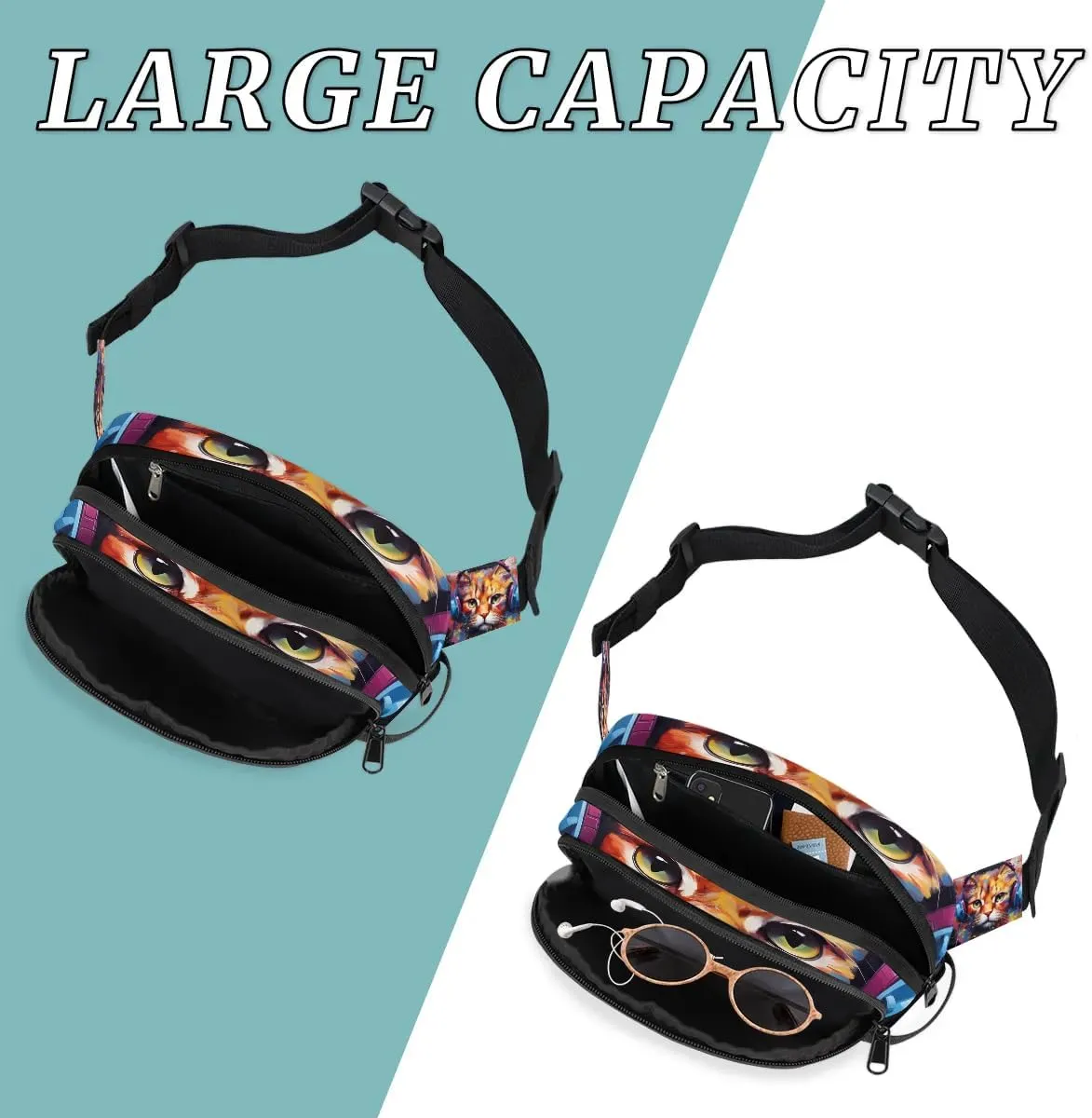 Funny Cat Crossbody Bags for Women Trendy Waterproof Fanny Pack with Adjustable Strap Fanny Pack for Travel Shopping Running and Daily Use