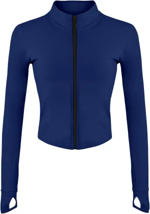 Gacaky Women's Athletic Jacket Lightweight Full Zip Up Yoga Jacket Cropped Workout Slim Fit Tops with Thumb Holes