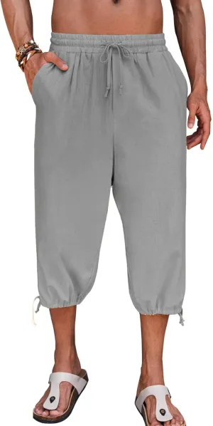 Gafeng Mens Harem Capri Pants Beach Yoga Baggy 3/4 Shorts Casual Drawstring Summer Wide Leg Pants