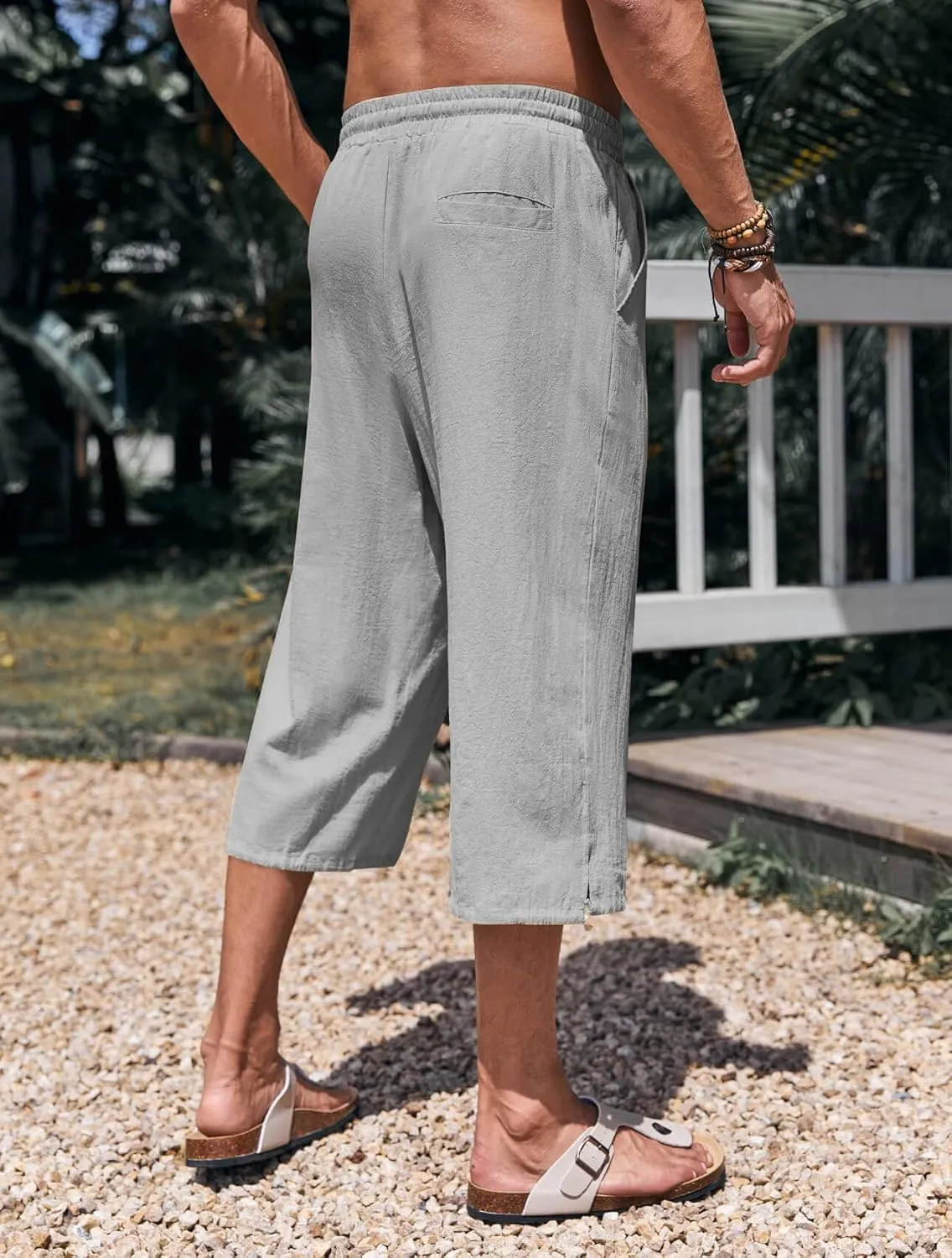 Gafeng Mens Harem Capri Pants Beach Yoga Baggy 3/4 Shorts Casual Drawstring Summer Wide Leg Pants